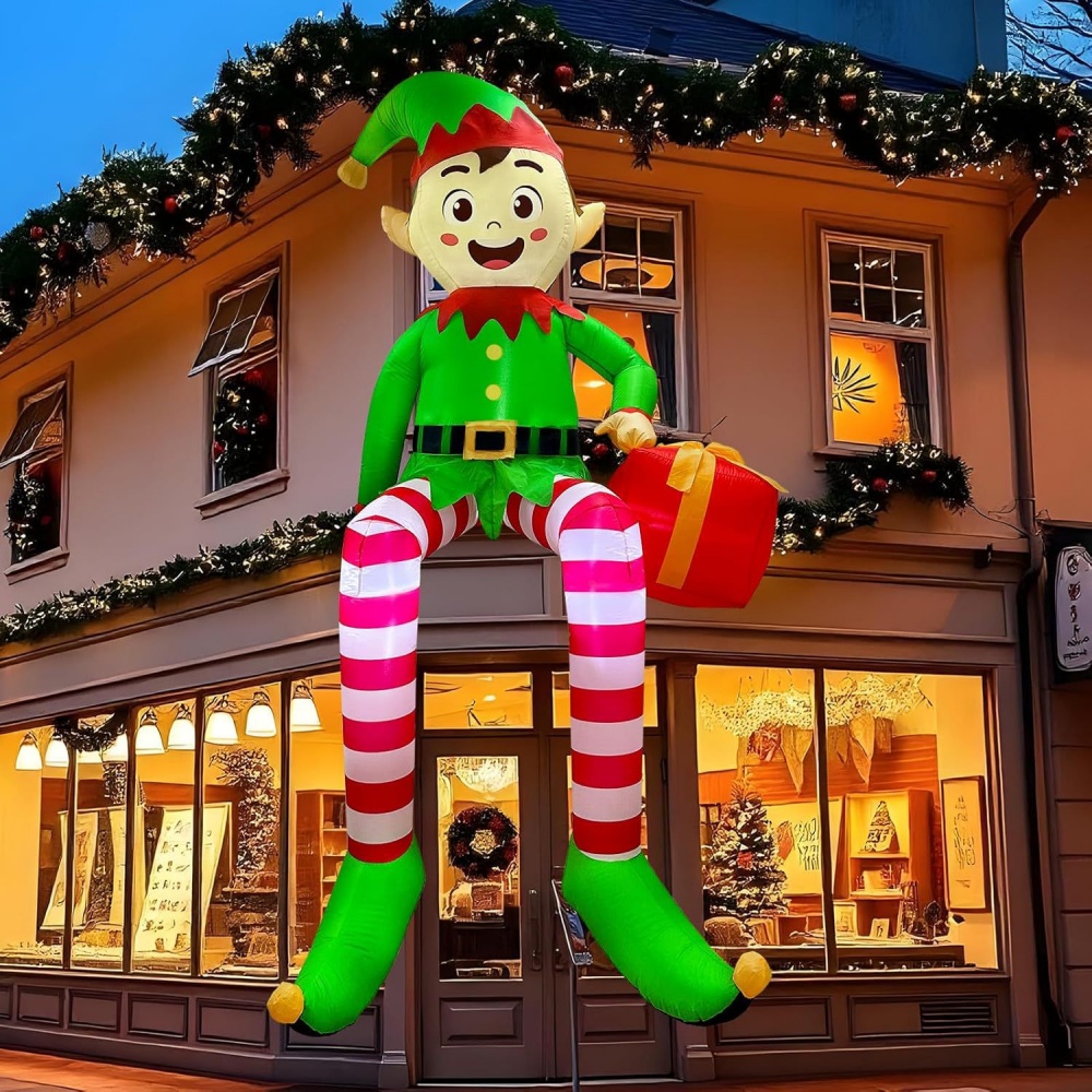 Christmas Lights Outdoor - 8FT Świąteczne dmuchane elfy siedzące Dekoracja
